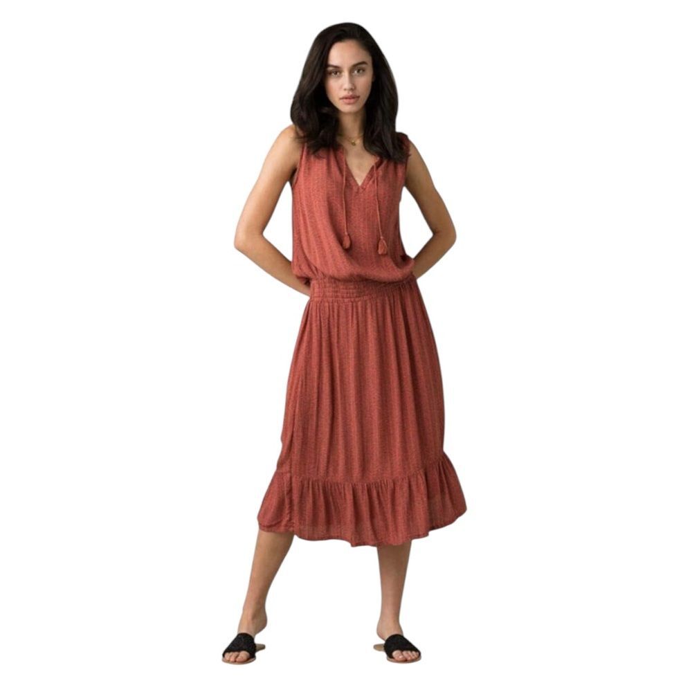 prAna Herringbone Sleeveless Midi Dress in Rust | Size M